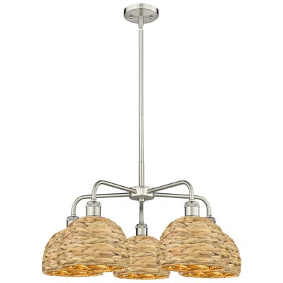 Innovations Lighting Ballston Woven Rattan 27"w 5 Light Satin Nickel Stem Hung Chandelier