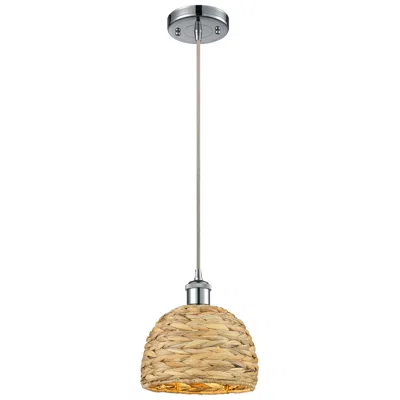 Innovations Lighting Ballston Woven Rattan 8" Wide Polished Chrome Mini Pendant