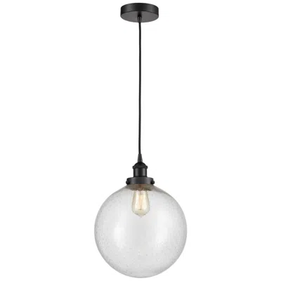 Innovations Lighting Beacon 12" Wide Matte Black Mini Pendant With Seedy Shade