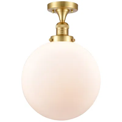 Innovations Lighting Beacon 12" Wide Satin Gold Semi Flush Mount W/ Matte White Shade