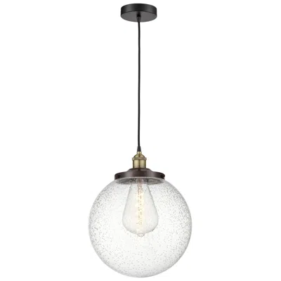Innovations Lighting Beacon 13.75" Wide Black Brass Corded Mini Pendant With Seedy Shade In Multi