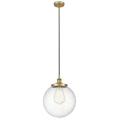 Innovations Lighting Beacon 13.75" Wide Brushed Brass Corded Mini Pendant W/ Seedy Shade