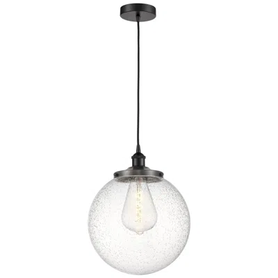 Innovations Lighting Beacon 13.75" Wide Matte Black Corded Mini Pendant With Seedy Shade In White