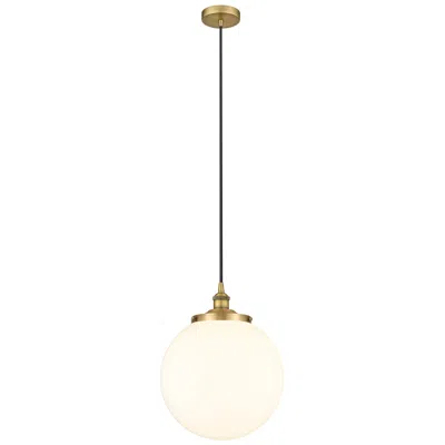 Innovations Lighting Beacon 13.75"w Brushed Brass Corded Mini Pendant W/ Matte White Shade In Gold