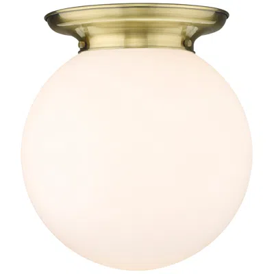 Innovations Lighting Beacon 14" Wide Antique Brass Flush Mount With Matte White Glass Shade