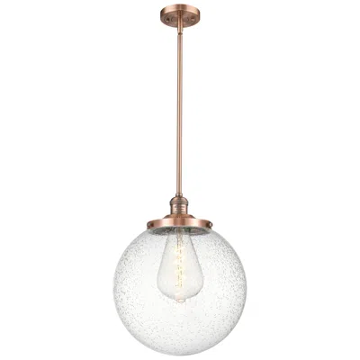 Innovations Lighting Beacon 14" Wide Antique Copper Pendant With Seedy Shade