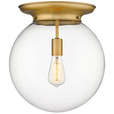 Innovations Lighting Beacon 14" Wide Brushed Brass Flush Mount With Clear Glass Shade