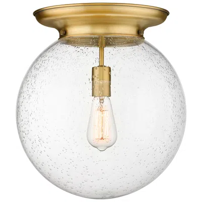Innovations Lighting Beacon 14" Wide Brushed Brass Flush Mount With Seedy Glass Shade