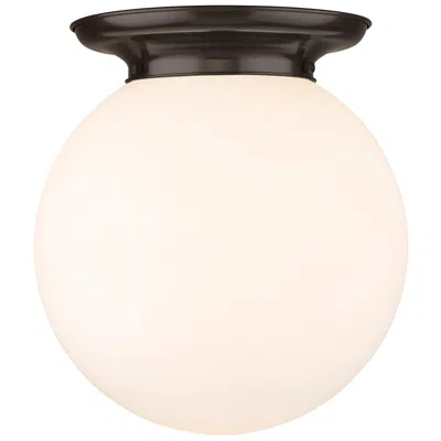 Innovations Lighting Beacon 14" Wide Oiled Brass Flush Mount With Matte White Glass Shade