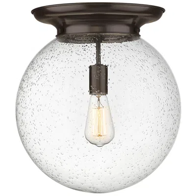 Innovations Lighting Beacon 14" Wide Oiled Brass Flush Mount With Seedy Glass Shade