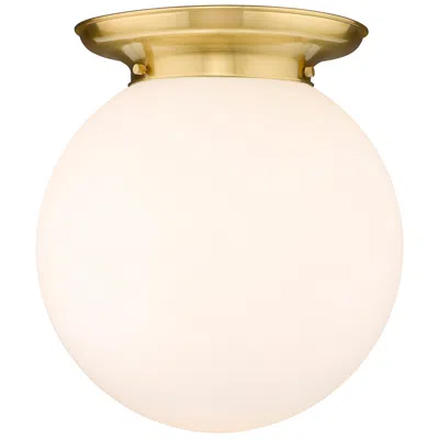 Innovations Lighting Beacon 14" Wide Satin Gold Flush Mount With Matte White Glass Shade