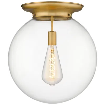 Innovations Lighting Beacon 15.75" Wide Brushed Brass Flush Mount With Clear Glass Shade