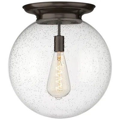 Innovations Lighting Beacon 15.75" Wide Oiled Brass Flush Mount With Seedy Glass Shade