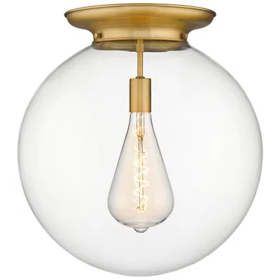 Innovations Lighting Beacon 17.75" Wide Brushed Brass Flush Mount With Clear Glass Shade