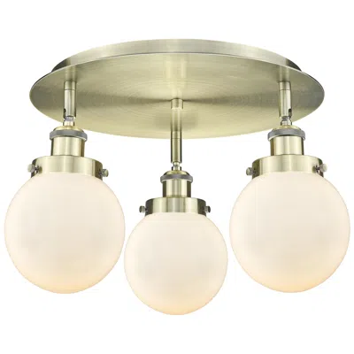 Innovations Lighting Beacon 17.75"w 3 Light Antique Brass Flush Mount W/ Matte White Glass