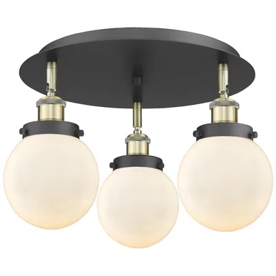 Innovations Lighting Beacon 17.75"w 3 Light Black Antique Brass Flush Mount W/ White Shade