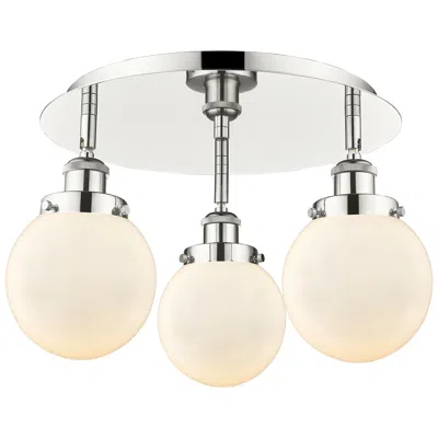 Innovations Lighting Beacon 17.75"w 3 Light Polished Nickel Flush Mount W/ White Shade