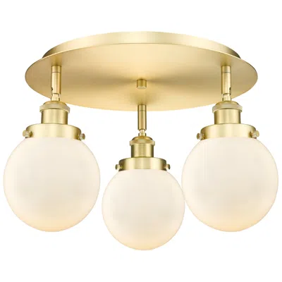 Innovations Lighting Beacon 17.75"w 3 Light Satin Gold Flush Mount With Matte White Glass S