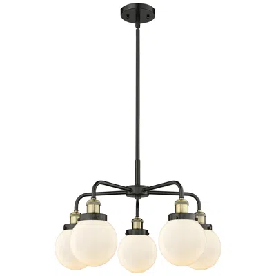 Innovations Lighting Beacon 24"w 5 Light Black Antique Brass Stem Hung Chandelier W/ White