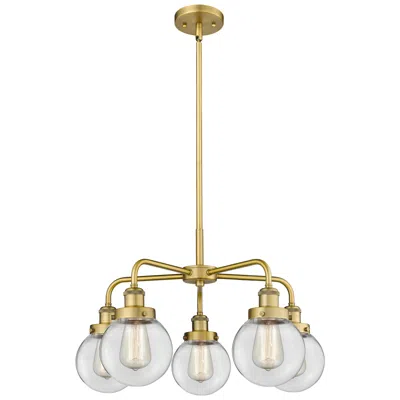 Innovations Lighting Beacon 24"w 5 Light Brushed Brass Stem Hung Chandelier W/ Clear Glass