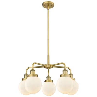 Innovations Lighting Beacon 24"w 5 Light Brushed Brass Stem Hung Chandelier W/ White Shade