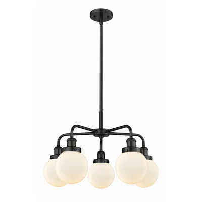 Innovations Lighting Beacon 24"w 5 Light Matte Black Stem Hung Chandelier W/ White Shade