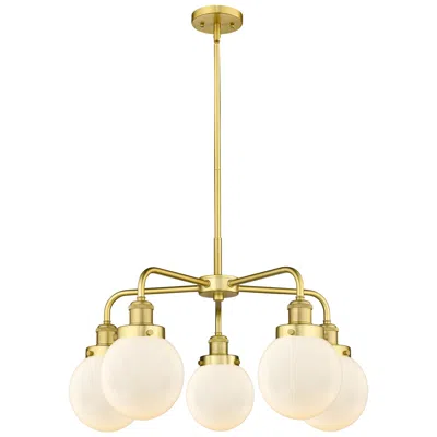 Innovations Lighting Beacon 24"w 5 Light Satin Gold Stem Hung Chandelier W/ White Shade