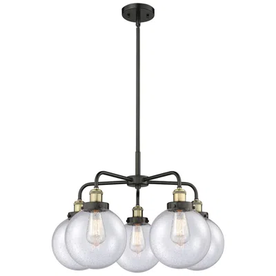 Innovations Lighting Beacon 26"w 5 Light Black Antique Brass Stem Hung Chandelier W/ Seedy