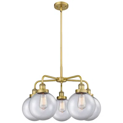 Innovations Lighting Beacon 26"w 5 Light Brushed Brass Stem Hung Chandelier W/ Clear Glass