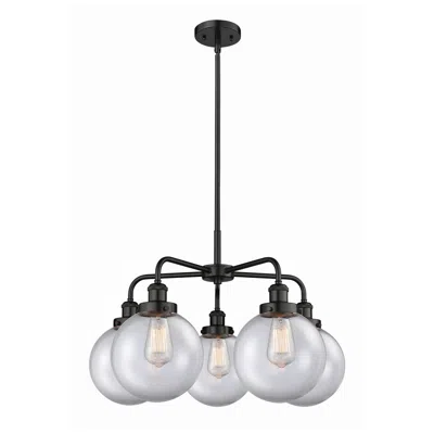 Innovations Lighting Beacon 26"w 5 Light Matte Black Stem Hung Chandelier With Clear Glass