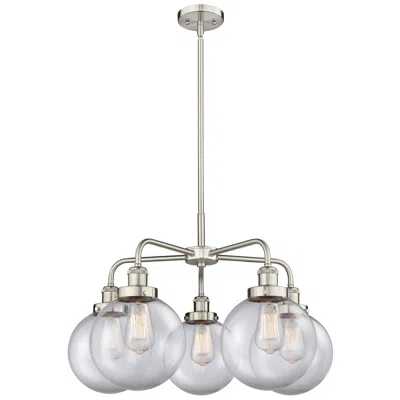 Innovations Lighting Beacon 26"w 5 Light Satin Nickel Stem Hung Chandelier W/ Clear Glass S