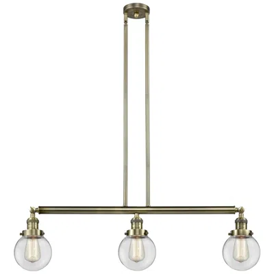Innovations Lighting Beacon 3 Light 39" Island Light - Antique Brass  - Clear Shade