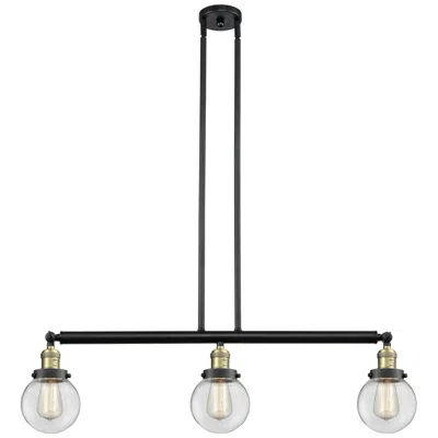 Innovations Lighting Beacon 3 Light 39" Led Island Light - Black Antique Brass  - Clear Sha