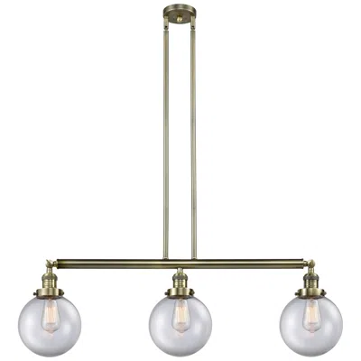 Innovations Lighting Beacon 3 Light 41" Led Island Light - Antique Brass  - Clear Shade
