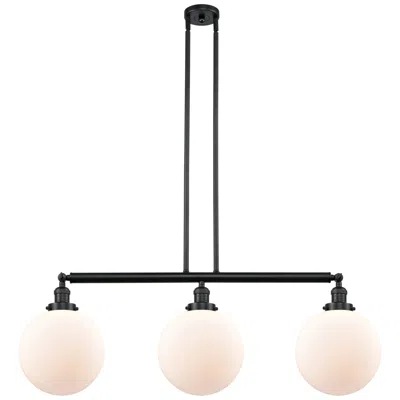 Innovations Lighting Beacon 42" Wide 3 Light Matte Black Stem Hung Island Light W/ White Sh