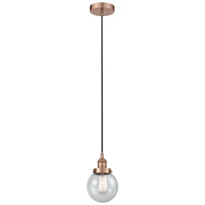 Innovations Lighting Beacon 6" Antique Copper Mini Pendant W/ Seedy Shade