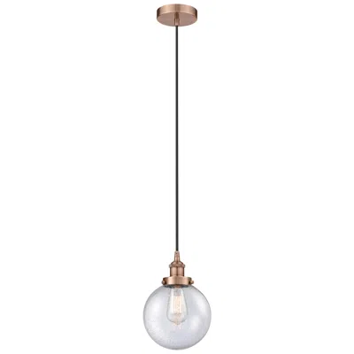 Innovations Lighting Beacon 8" Antique Copper Mini Pendant W/ Seedy Shade
