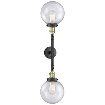 Innovations Lighting Beacon 8" Wide 2 Light Black Brass Bath Vanity Light W/ Seedy Shade