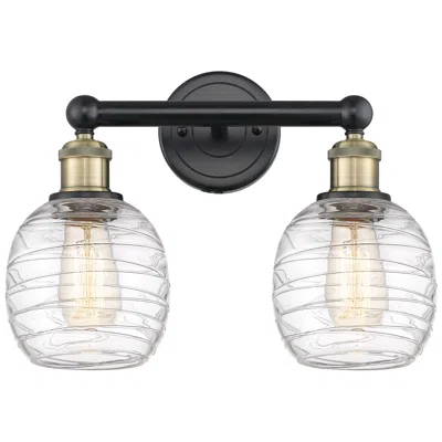 Innovations Lighting Belfast 15"w 2 Light Black Antique Brass Bath Light With Deco Swirl Sh
