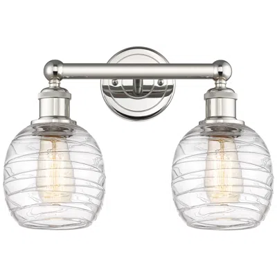 Innovations Lighting Belfast 15"w 2 Light Polished Nickel Bath Light With Deco Swirl Shade In Silver