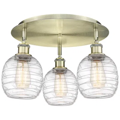 Innovations Lighting Belfast 17.75"w 3 Light Antique Brass Flush Mount W/ Deco Swirl Glass
