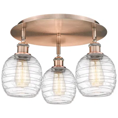 Innovations Lighting Belfast 17.75"w 3 Light Antique Copper Flush Mount W/ Deco Swirl Shade
