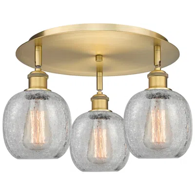 Innovations Lighting Belfast 17.75"w 3 Light Brushed Brass Flush Mount W/ Crackle Glass Sha