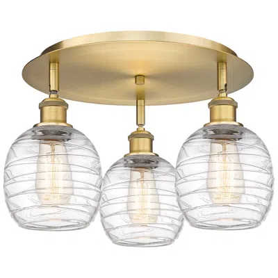 Innovations Lighting Belfast 17.75"w 3 Light Brushed Brass Flush Mount W/ Deco Swirl Glass
