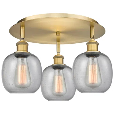 Innovations Lighting Belfast 17.75"w 3 Light Brushed Brass Flush Mount With Seedy Glass Sha