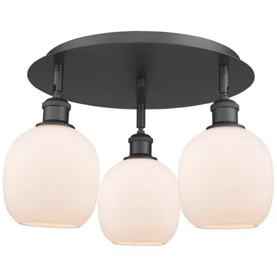 Innovations Lighting Belfast 17.75"w 3 Light Matte Black Flush Mount W/ Matte White Glass S