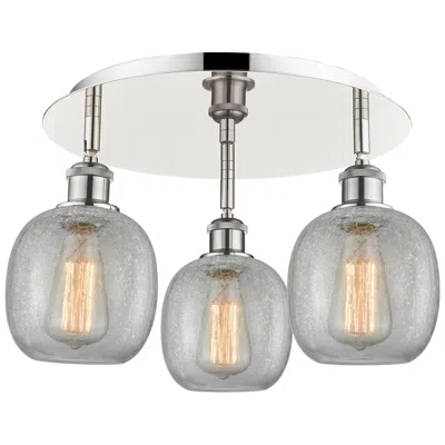 Innovations Lighting Belfast 17.75"w 3 Light Polished Nickel Flush Mount W/ Crackle Glass S