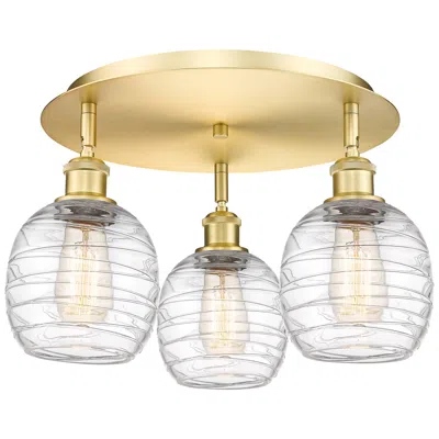 Innovations Lighting Belfast 17.75"w 3 Light Satin Gold Flush Mount With Deco Swirl Glass S