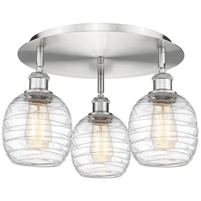 Innovations Lighting Belfast 17.75"w 3 Light Satin Nickel Flush Mount W/ Deco Swirl Glass S