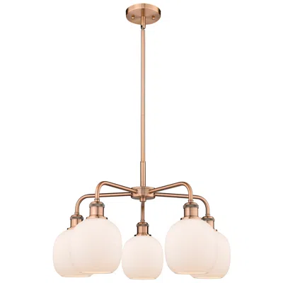 Innovations Lighting Belfast 24"w 5 Light Antique Copper Stem Hung Chandelier With White Sh